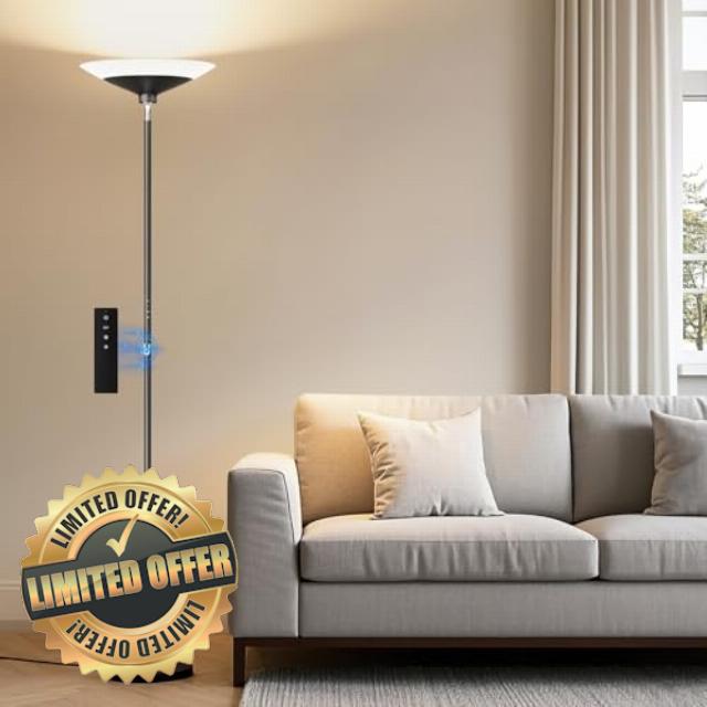 Torchiere Floor Lamp - 72" Tall LED Standing Lamp with Remote/Button Control