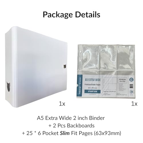 Large Capacity Kpop Photocard Binder with 2 Backboards and 25 Single Sided A5 Extra Wide 6 Pocket Pages (Minimal White)
