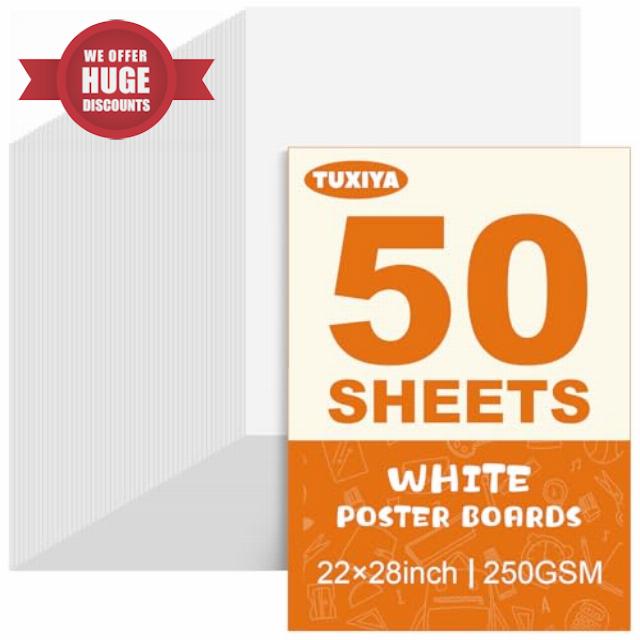 TUXIYA 50 Pack White Poster Board