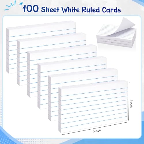 White Flash Cards for Studying Lined Notecards with Blank Back Horizontal Card for College
