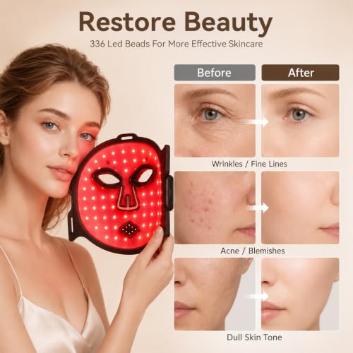 Wireless LED Face Mask Infrared Skincare Device with 336 LEDs and Timer