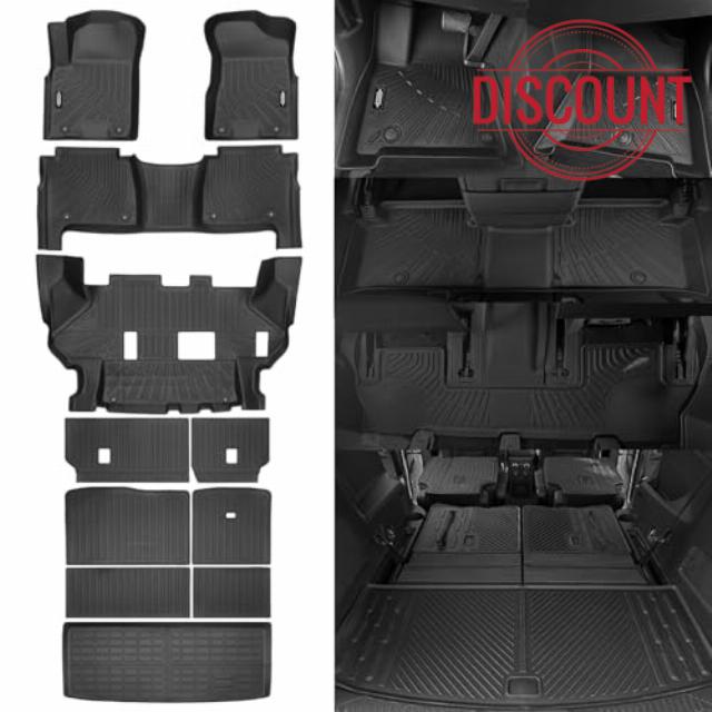 Custom Fit Floor Mats for 2019-2024 Nissan Armada 8 Seats/Bench Seat | All Weather TPE Floor Liners & Trunk Mat & 2nd/3rd Row Backrest Protectors | Odorless Full Set Interior Accessories