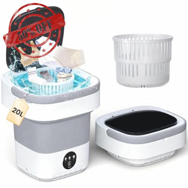 Portable Washing Machine 20L - Mini Washer with Spin Basket (Gray)                                                          3 Cleaning Modes & Deep Wash for Small Clothes