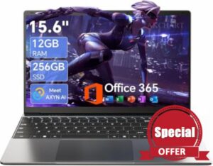 15.6'' AI Laptop with Office 365 12GB RAM 256GB SSD Win 11 Laptops | 7000mAh Battery