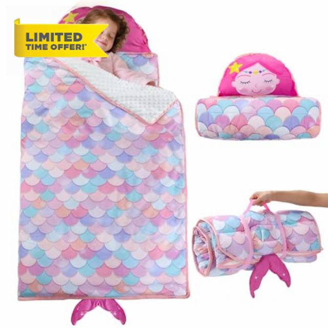 Thick Toddler Nap Mat with Pillow - Lightweight & Portable Toddler Sleeping Bag for Kids Boys Girls Aged 1~5 Daycare Preschool Travel