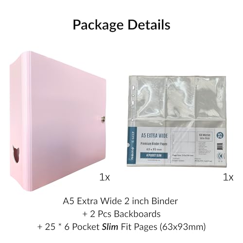 Large Capacity Kpop Photocard Binder with 2 Backboards and 25 Single Sided A5 Extra Wide 6 Pocket Pages (ICY Pink)