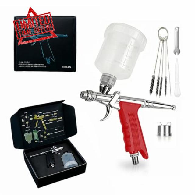 COLOR PEAK Dual-Action Airbrush Pen Kit Adjustable Fan & Round Spray Gun with 100ml Cup