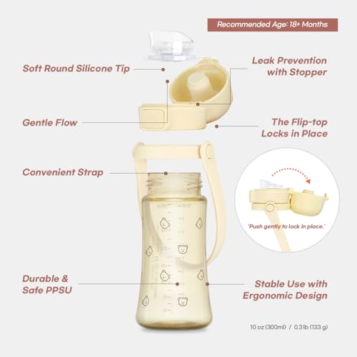 10oz (Cherry) | Flip-Top | Slow Flow Drinking Tip | Toddlers 18+ Months | Removable Carry Strap | Heat Resistant | BPA-Free | 300ml