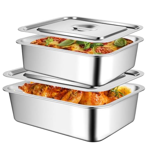 11"x14.2" 7.4qt & 8.6"x12.5" 4qt Rectangular Stainless Steel Nonstick Large Roasting Pans Deep Baking Dish Set for Ove
