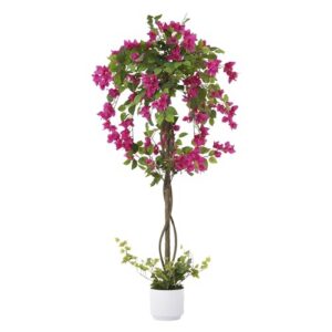 Faux Silk Floral Tree Bougainvillea Plant with Flowers in Plastic Pot for Home Office Garden Indoor Outdoor Deco