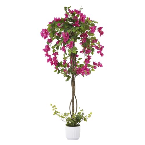 Faux Silk Floral Tree Bougainvillea Plant with Flowers in Plastic Pot for Home Office Garden Indoor Outdoor Deco