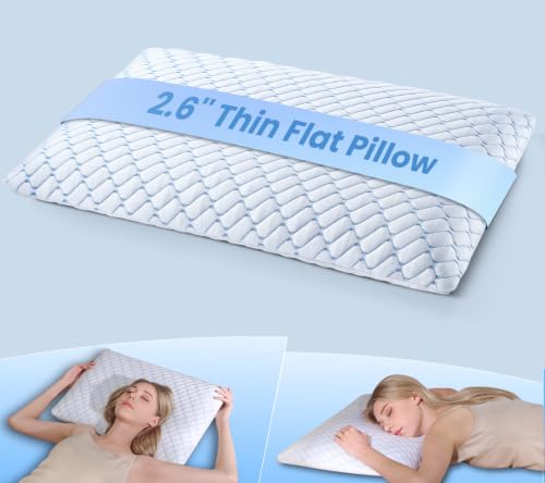 Low Profile Flat Bed Pillow for Back & Stomach Sleepers