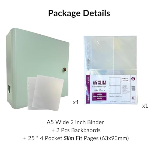 Large Capacity Kpop Photocard Binder with 2 Backboards and 25 Single Sided A5 Slim Pages (Ice Green)
