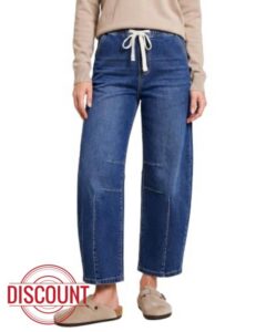 LookbookStore Barrel Jeans Women High Waisted Drawstring Crop Denim Pants                                                          Barrel Leg