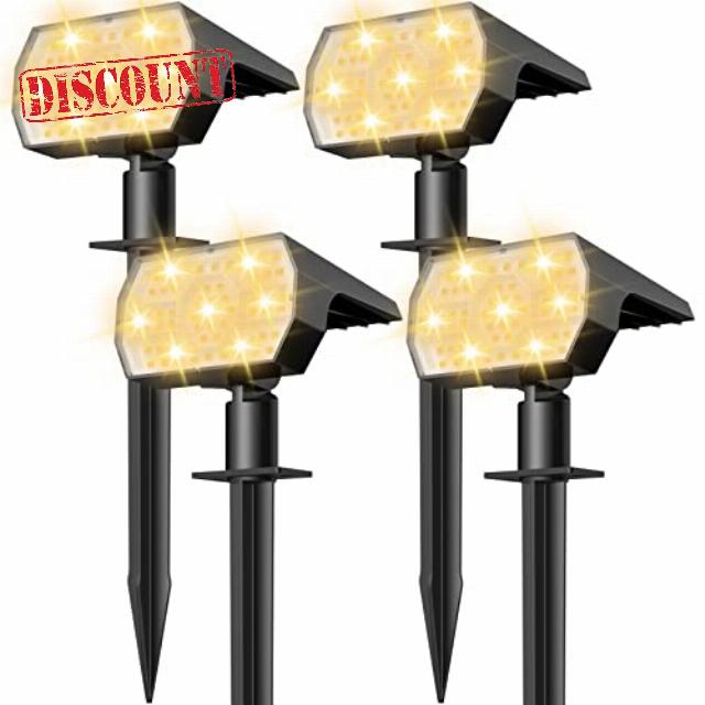 NYMPHY Solar Lights Outdoor Waterproof - 4 Pack (Warm White)                                                          56 LED 3 Lighting Modes IP68 Waterproof Solar Powered Garden Yard Spot Solar Lights for Outside Landscape