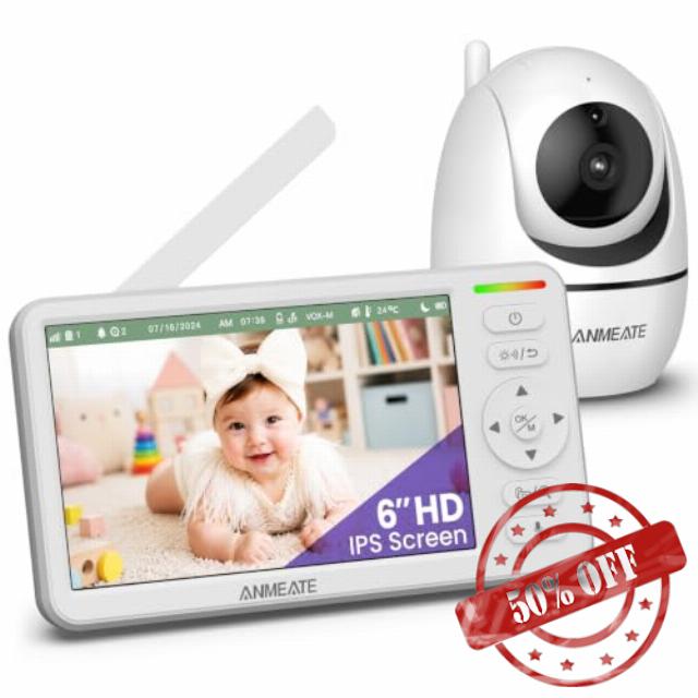 ANMEATE 6" Video Baby Monitor with Camera and Audio No WiFi | 48Hr Battery Life