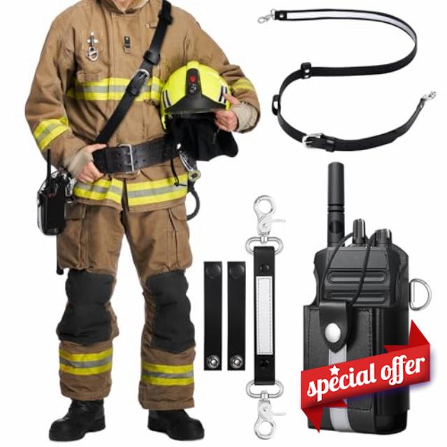 Eccliy Radio Strap Firefighter Leather Radio Holster EMS EMT Bundle Set with Belt