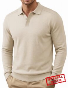 COOFANDY Mens Knit Polo Sweater Long Sleeve Polo Collared Pullover Sweaters                                                          Hidden Button Design