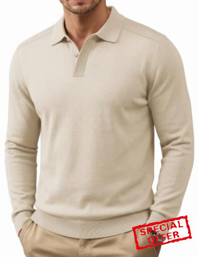 COOFANDY Mens Knit Polo Sweater Long Sleeve Polo Collared Pullover Sweaters                                                          Hidden Button Design