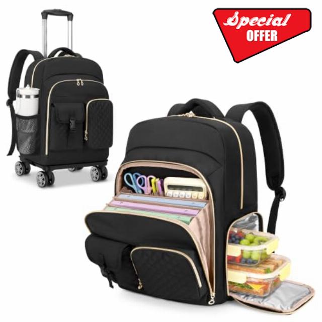 LUXJA Rolling Teacher Bag with Insulated Lunch Compartment