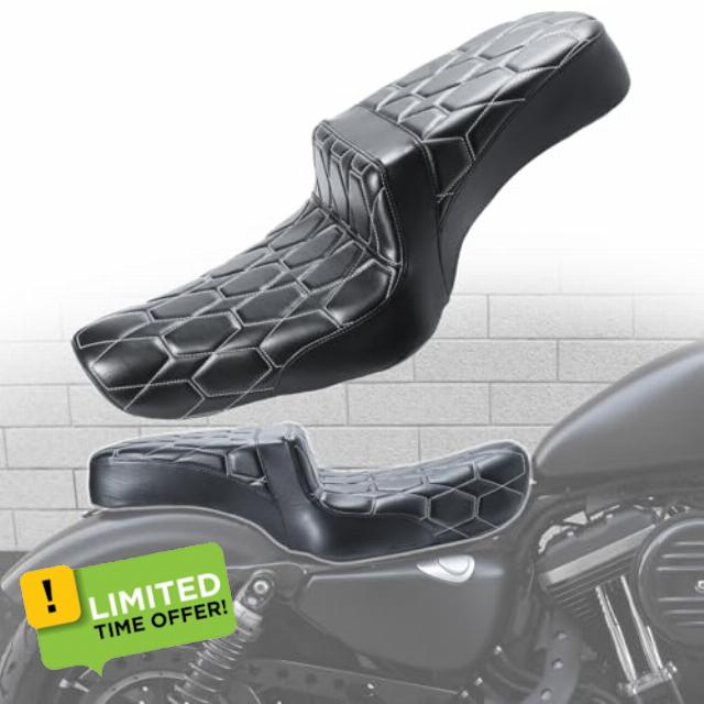 2up seat Fit Harley Sportster XL883N X48 2.0-3.3GAL Hexagon white