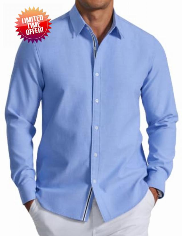COOFANDY Men's Oxford Shirt Long Sleeve Casual Button Down Dress Shirt                                                          Cotton Blend
