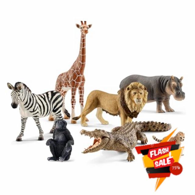 Schleich Wild Life - 7PC Savannah Animal Toy Bundle | 77763 | African Wildlife Playset