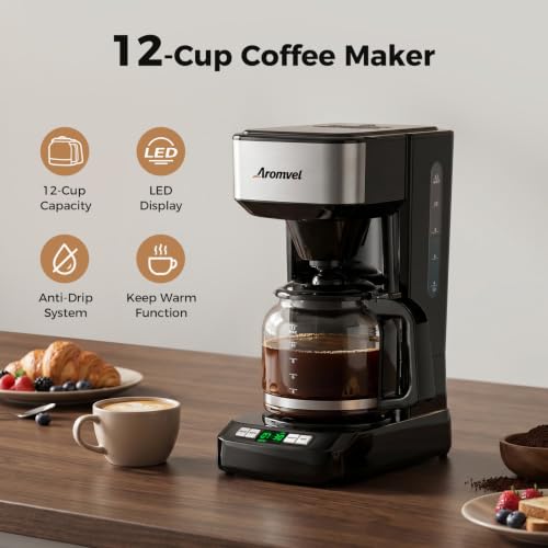 Drip Coffee Machine with Glass Carafe & Reusable Filter