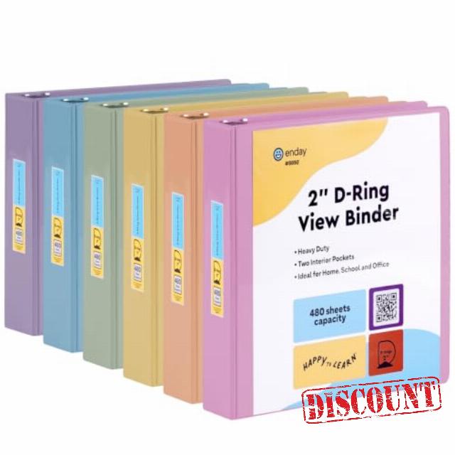 Enday 2 inch 3 Ring Binder (6 Pack - Assorted Colors) Binder 2 inch with Clear View Cover and 2 Inside Pocket - for Letter Size 8.5 x 11'' Paper