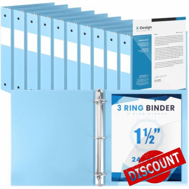 Henoyso 24 Pack 1.5 Inch 3 Ring Binder with Clear Cover Fit Letter Size 8.5" x 11" Paper Holds 350 Sheets
