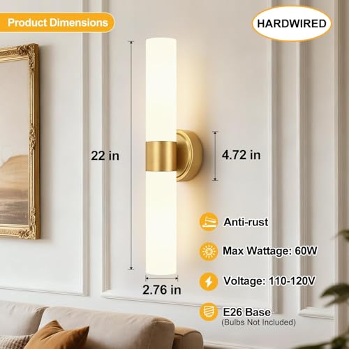 Brushed Gold Sconces Wall Decor Set of 2 for Bathroom Mirror Bedroom Living Room Hallway