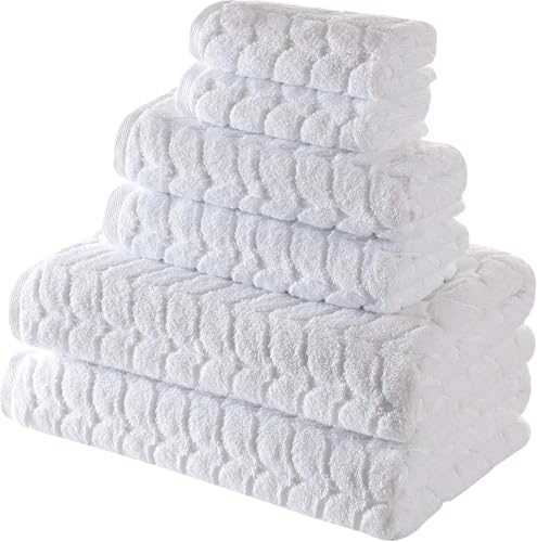 Hand Towels - Soft Plush Jacquard Collection Luxury Towels Set (White