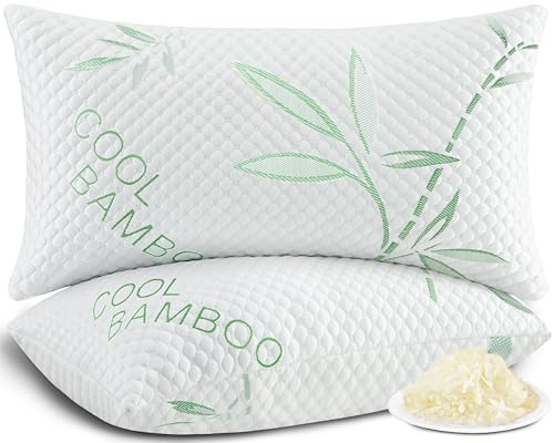 Cooling Pillows Standard Size Set of 2 Adjustable Firm Bamboo Bed Pillows for Hot
