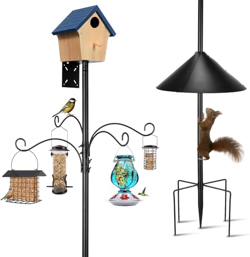93 Inch Heavy Duty Birdhouse Pole with Squirrel Proof Baffle and 4 Hooks