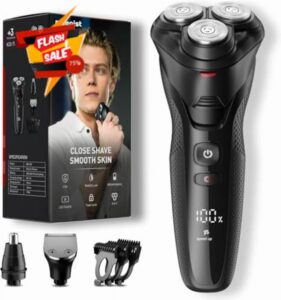 Electric Razor for Men: IPX7 Travel Grooming Kit                                                          2-Speed Motor & LED Display - Shavers for Men with 5D Floating Blades & Precision Blade for Beard / Nose Hair / Sideburns