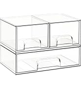 Criusia Drawer Organizer, 10 Pack Large Clear Plastic Set, 3 Size Versatile Bathroom and Vanity O...