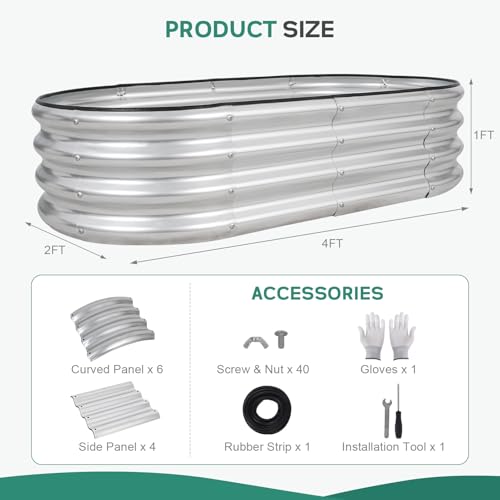 Silver | Outdoor Oval Metal Garden Planter Box