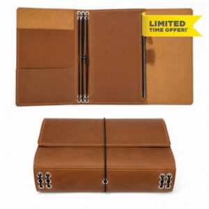 Genuine Leather Notebook Cover A5 – Refillable Journal Cover with 6 Elastic Bands