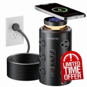 Tower Power Strip with Wireless Charging & Night Light - PD20W Fast Charging Station