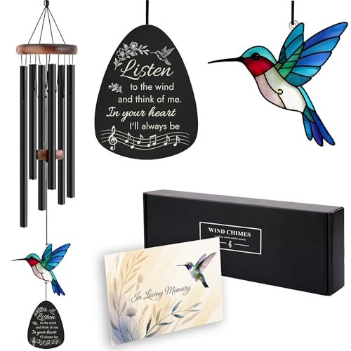 Memorial Gifts for Loss of Mother/Dad/Husband - Hummingbird Wind Chimes for Outside with Mute Option