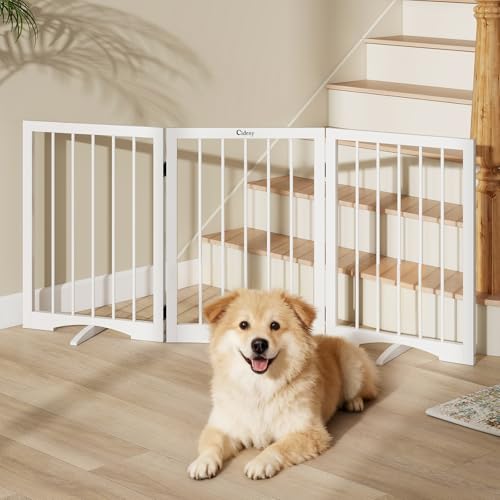 Foldable Dog Gate for Stairs Doorways | 3-Panel Freestanding Pet Gate with Support Feet for Stability