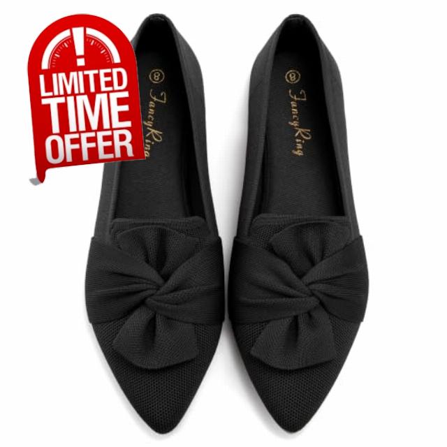 Women's Pointed Toe Bow Lightweight Ballet Knit Flats                                                          Breathable
