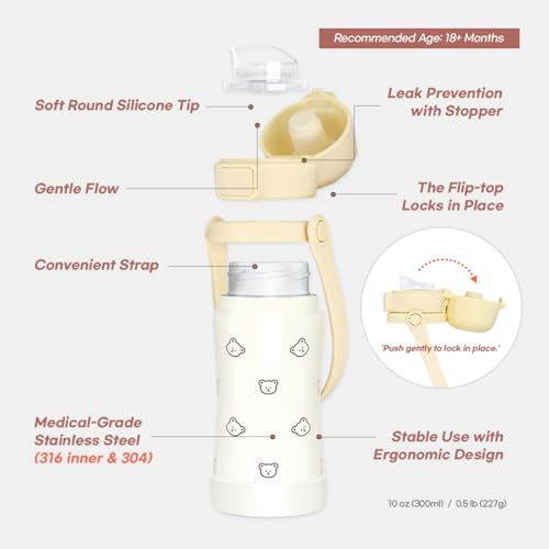 10oz (Cherry) | Flip-Top | Insulated Vacuum Flask | SUS 316 | Slow Flow Drinking Tip | 18+ Months | Removable Carry Strap | BPA-Free | 300ml