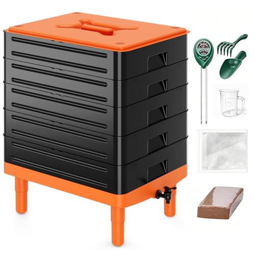 26.5 Gallon (100L) Worm Composter with Tool Set Easy Setup Inclusive Worm Farm Kit for Indoor & Outdoor Vermicomposting