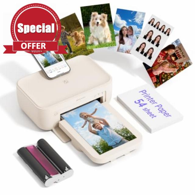 HPRT 4x6 Photo Printer with 54 Sheets & 1 Ribbon
