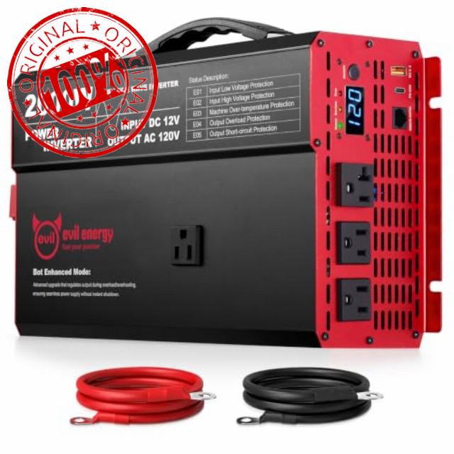 EVIL ENERGY 2000W 12V DC to 120V AC Pure Sine Wave Inverter for Vehicles
