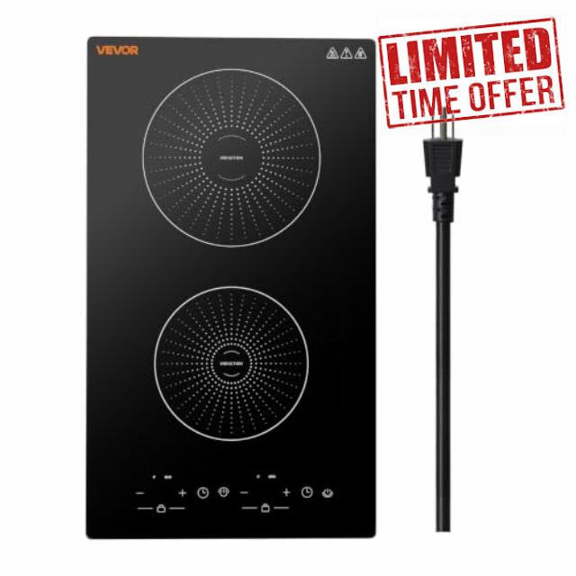 VEVOR Induction Cooktop 12inch 2 Burners Built-in Electric Stove 110V 1800W