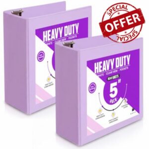 Sinload 2 Pack 5 Inch 3 Ring Binder Large Capacity D Ring Binders with Pockets 8.5" x 11" Presentation Folder View Binder with Customizable Clear Cover for Office School Document Binders