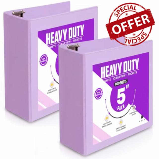 Sinload 2 Pack 5 Inch 3 Ring Binder Large Capacity D Ring Binders with Pockets 8.5" x 11" Presentation Folder View Binder with Customizable Clear Cover for Office School Document Binders