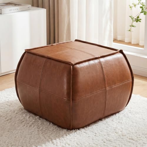 21" x 15" Handmade Stuffed Ottoman Pouf                                                          One-piece Foam Filled Foot Rest Stool | Comfortable Soft Seating Floor Foot Stool for Living Room & Bedroom-Brow